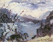 Lovis Corinth Walchensee mit Bergkette und Uferhang oil on canvas